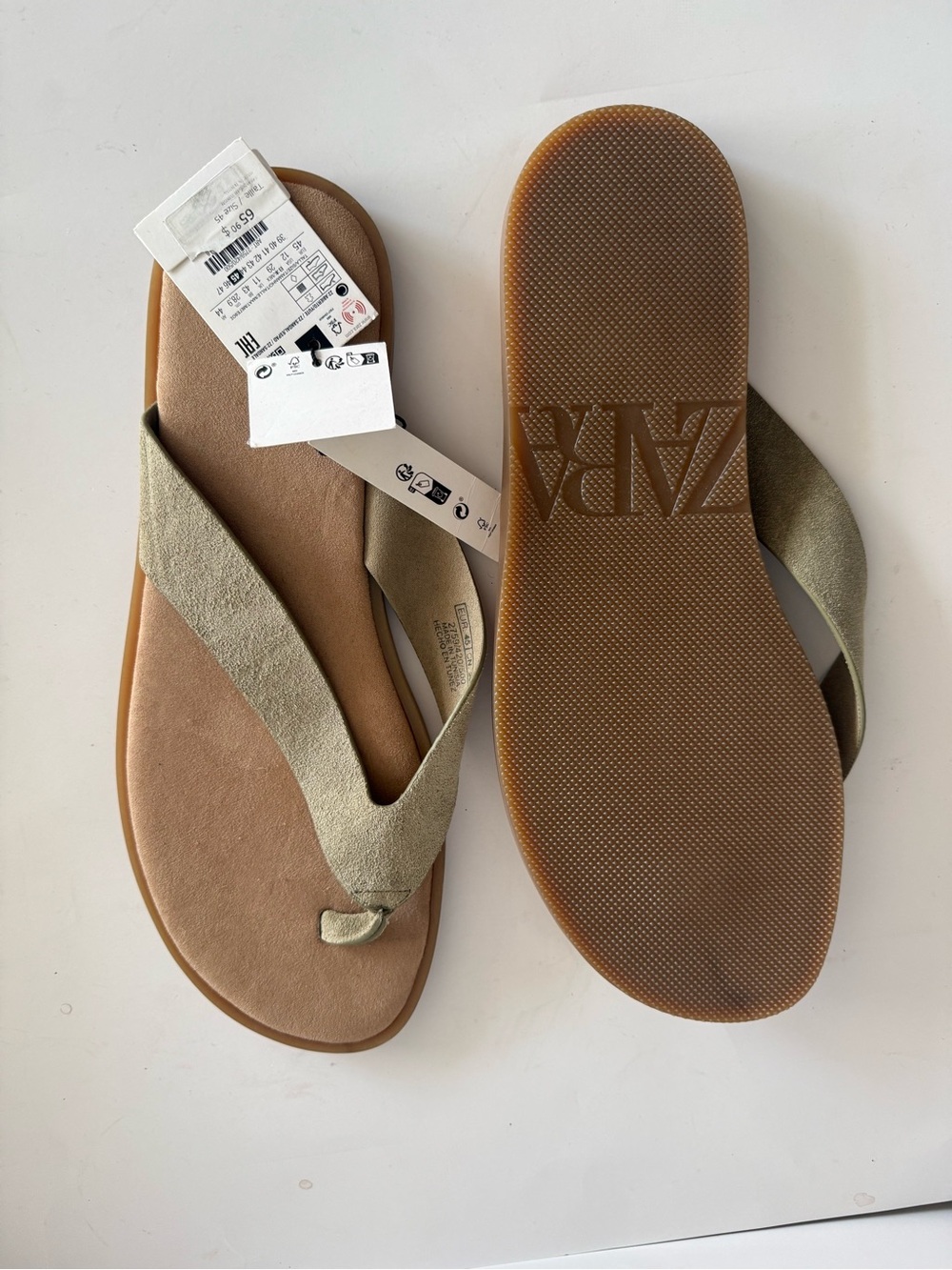 Zara men Olive-Tan Suede Thong Sandals
